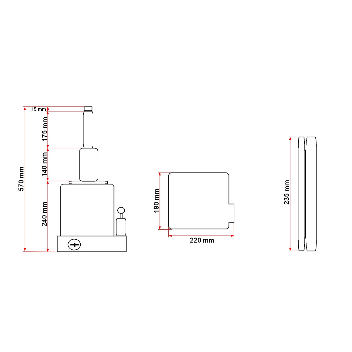 Hydraulic jack with double piston 32 tons 255mm