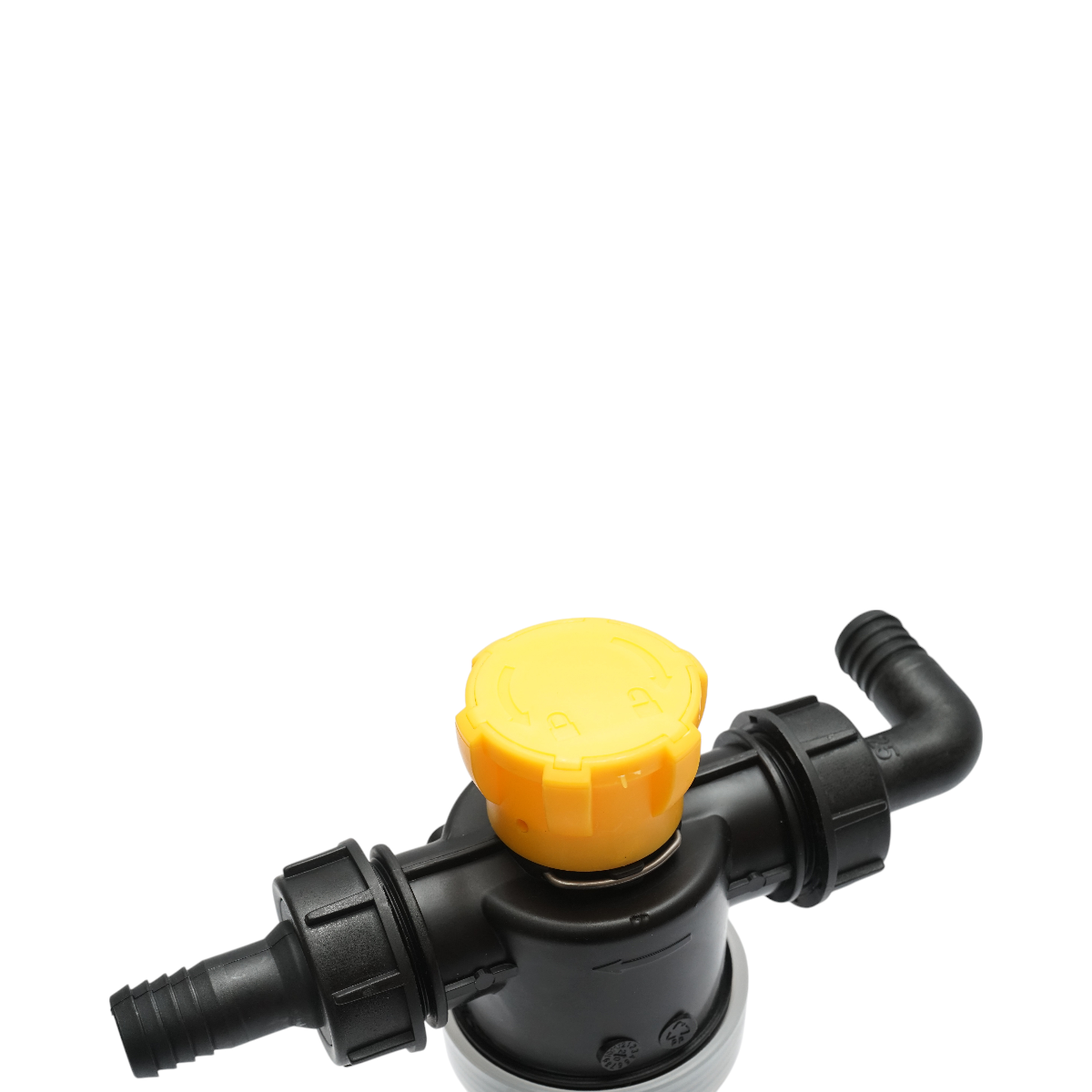 Transparent herbicide filter with mesh and self-cleaning valve, 25mm connection