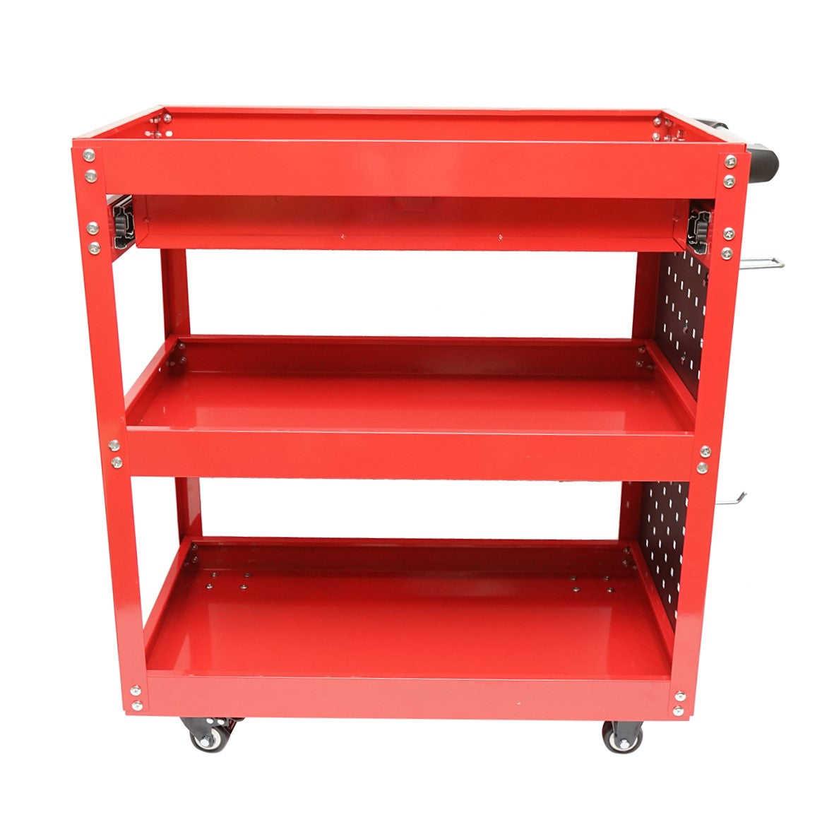 Metal trolley on wheels with 3 shelves, supports, and drawer for tools 660x360x730mm