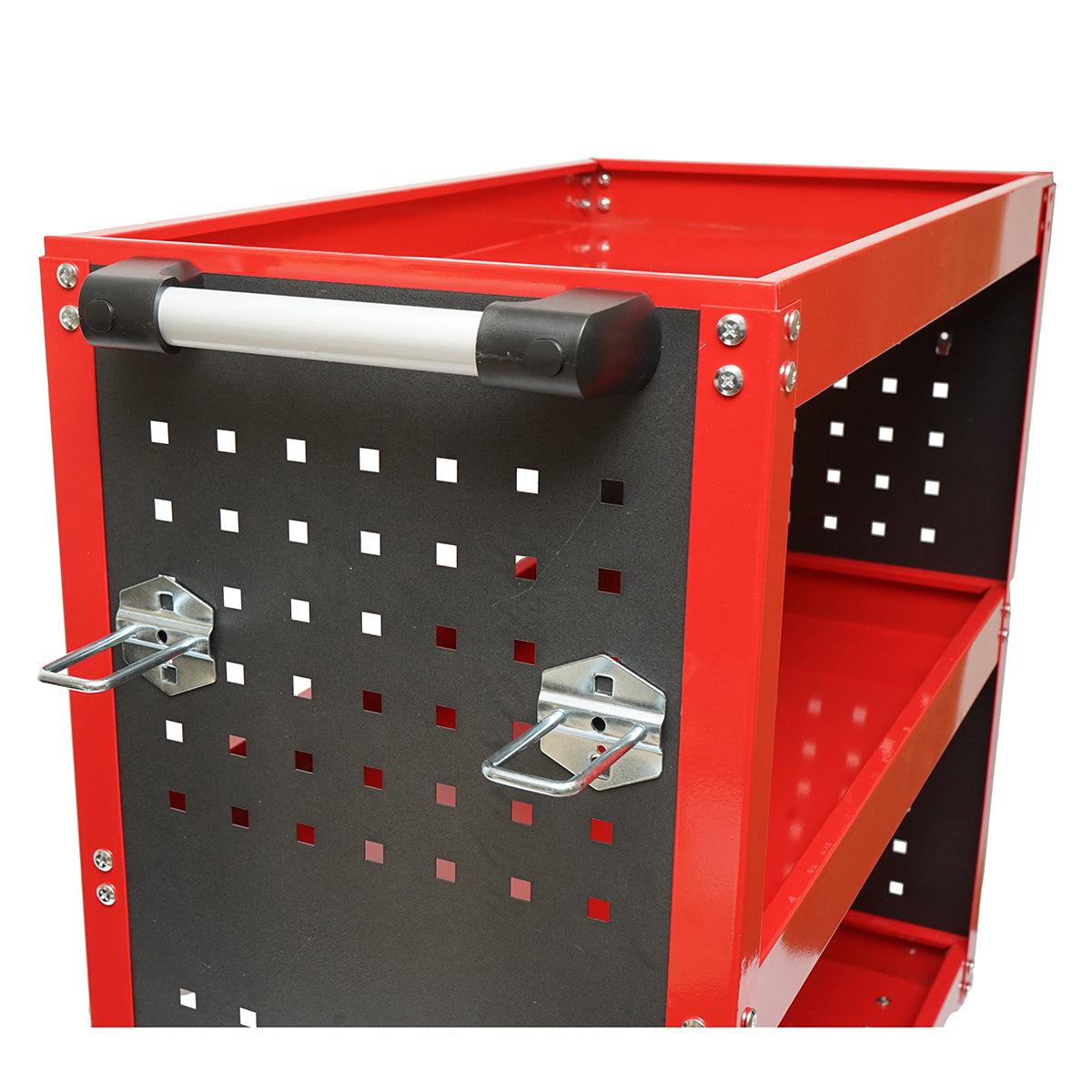 Metal cart on wheels with 3 shelves and tool holders 670x370x730mm