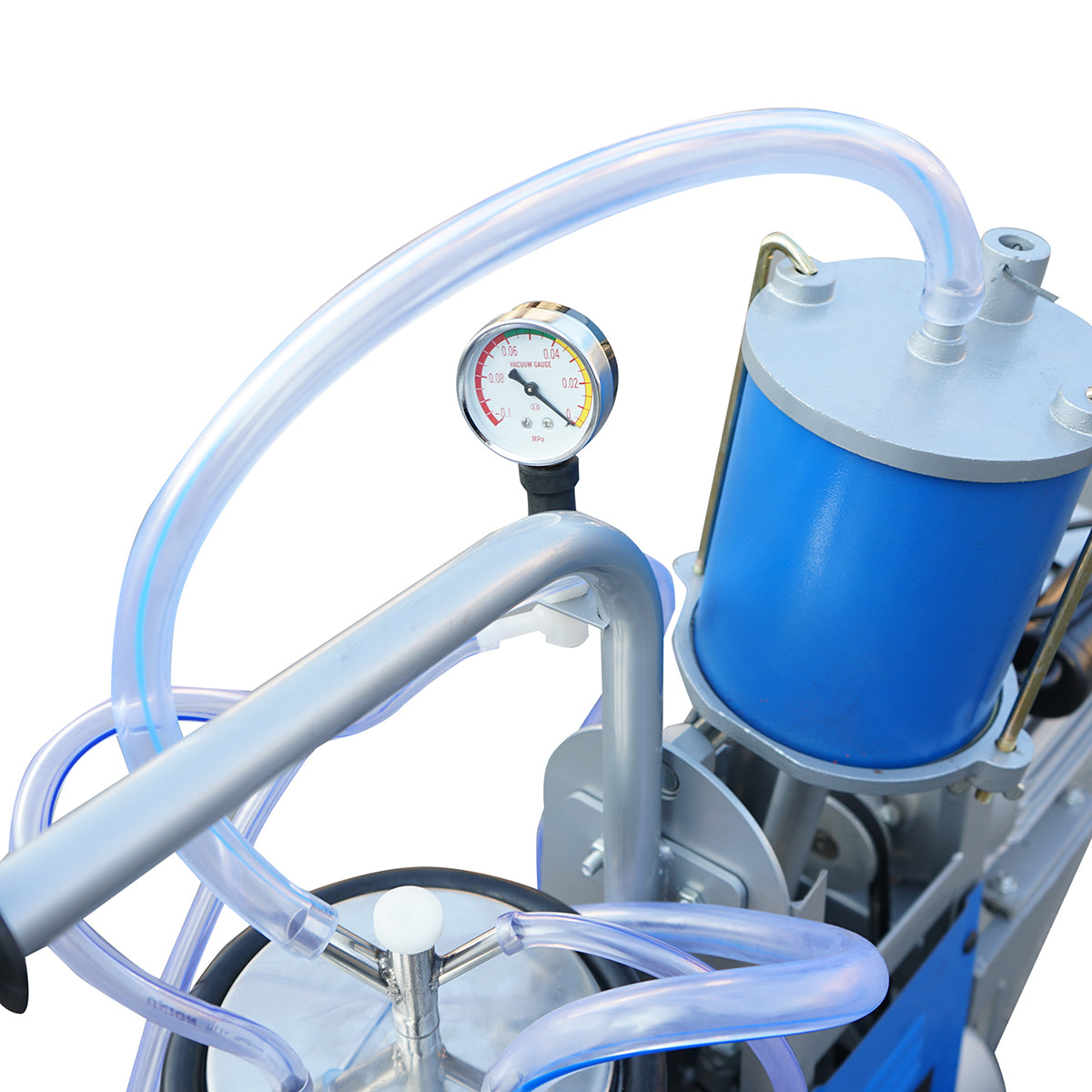 Single post milking machine 550W, 220V stainless steel 25L tank, milking group with 4 teats, vacuum pressure 45-50 kPa, pulsations 60-80 cpm