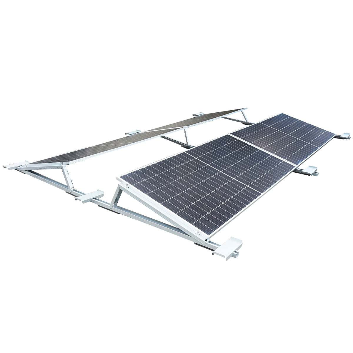 Assembly system, structure for holding 10 east-west solar panels made of galvanized steel with a triangular profile of 1700mm.