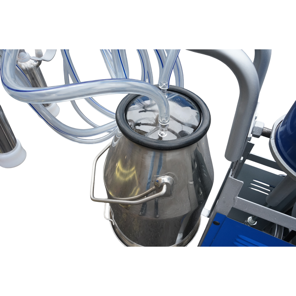 Single post milking machine 550W, 220V, stainless steel bucket 25L, milking group with 4 teats, vacuum pressure 40-50 kPa, pulsations 64 cpm