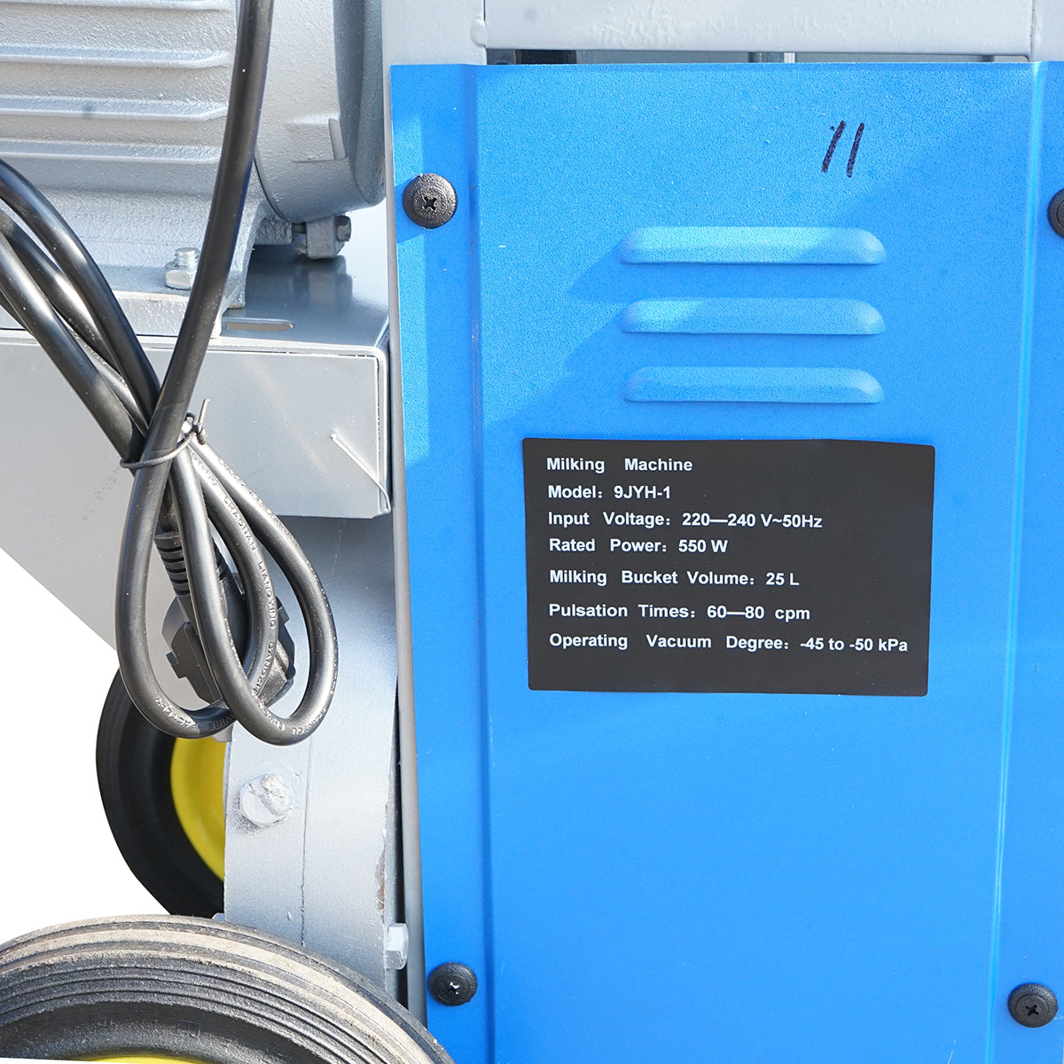 Single post milking machine for cows 550W, 220V stainless steel tank 25L, milking group with 2 liners, vacuum pressure 45-50 kPa, pulsations 60-80 cpm