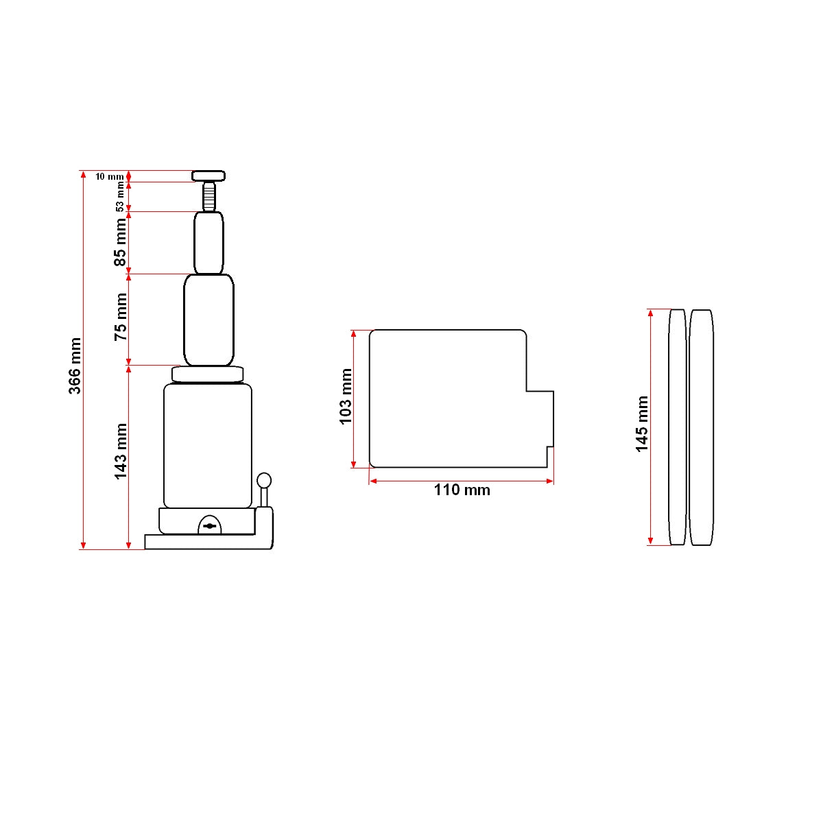 Hydraulic jack with double piston 3 tons 153mm
