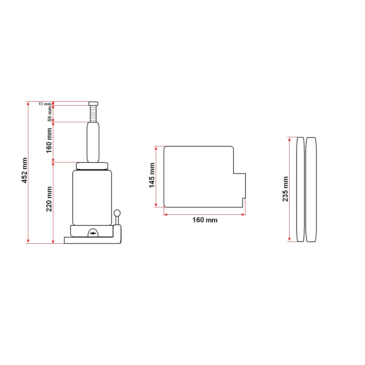 20-ton piston type hydraulic jack with valve 233mm