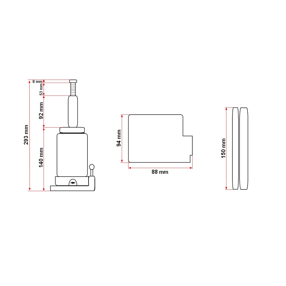 2-ton hydraulic jack with piston 148mm