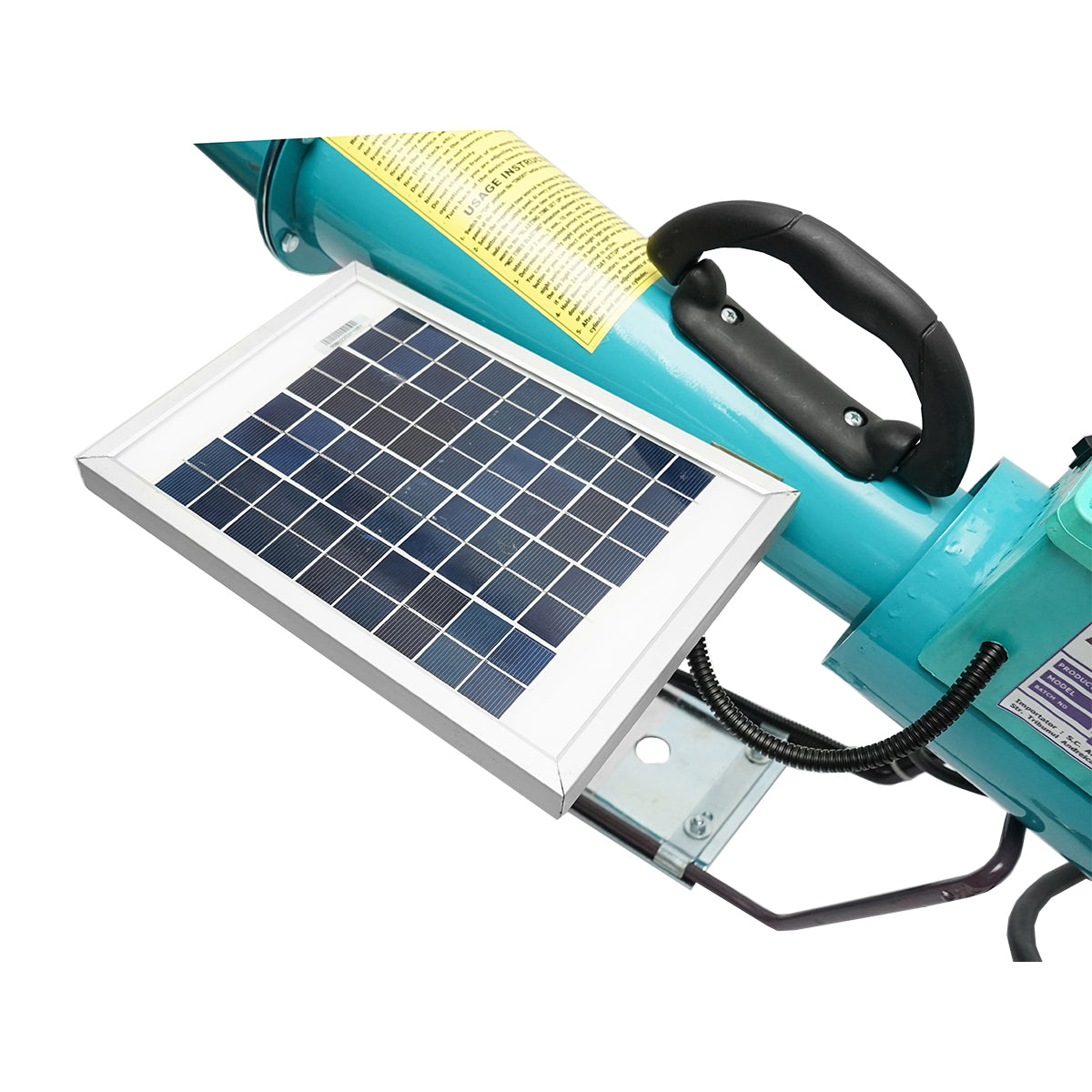 Electric bat on battery with solar panel charging, gas explosion to scare birds Breckner Germany