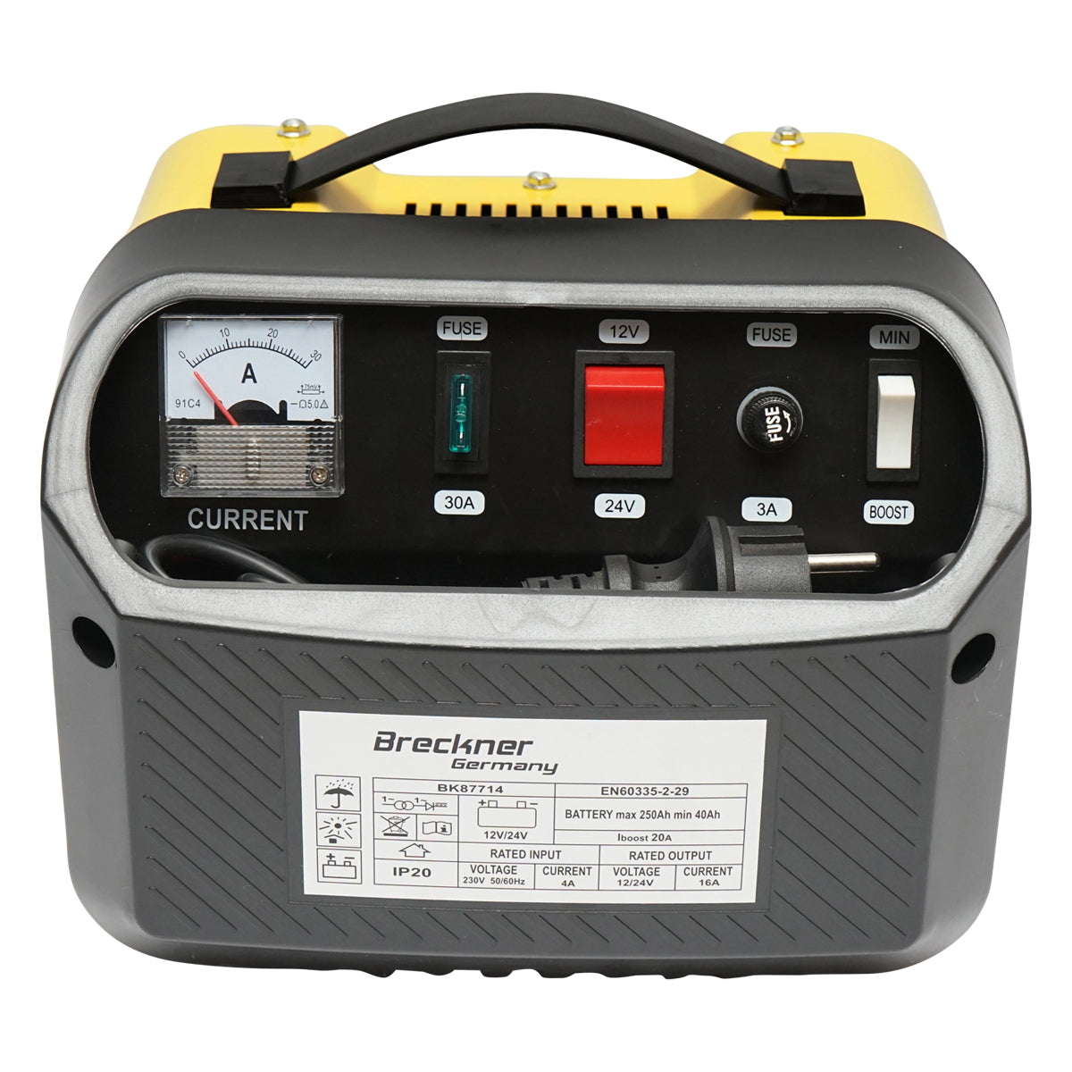 Car battery charger and booster 12/24V 20A 230V/566W for batteries 40-250Ah Breckner Germany