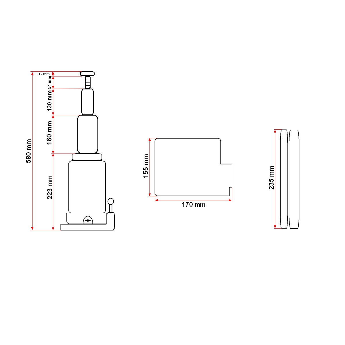Hydraulic jack with double piston 20 tons 235mm