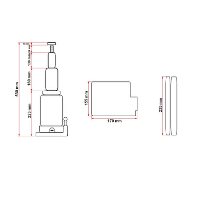 Hydraulic jack with double piston 20 tons 235mm