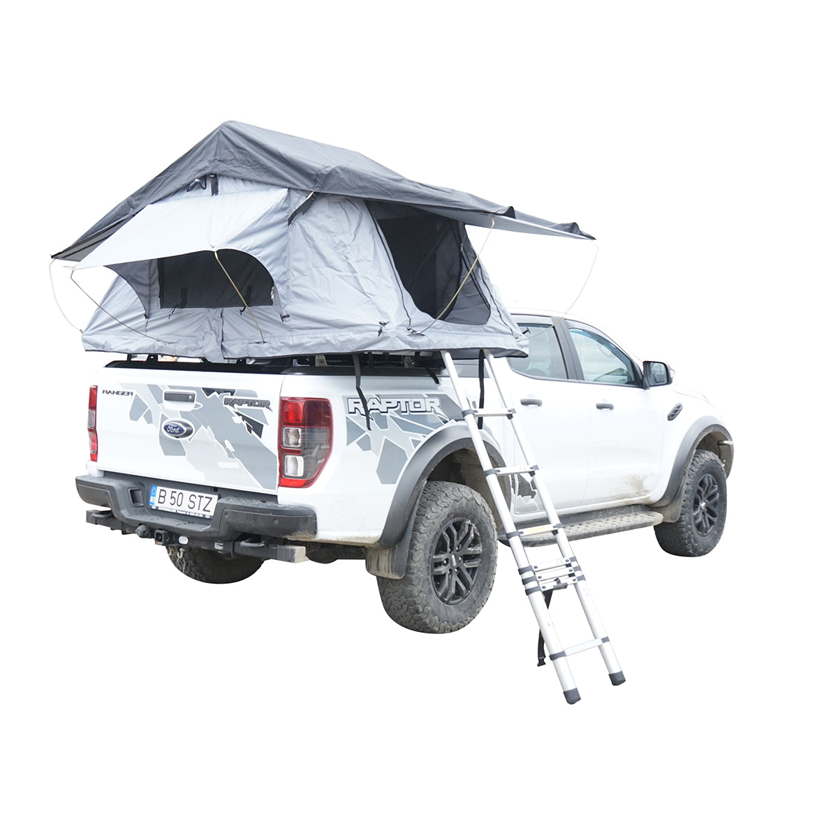 Waterproof car tent for 2 people, attachment to the roof with a platform and ladder