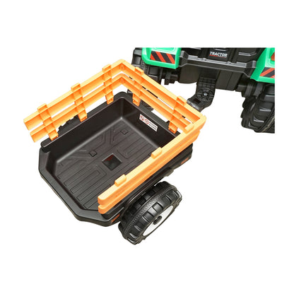Electric tractor with trailer for kids with 12V/10Ah battery and remote control JS3158B green