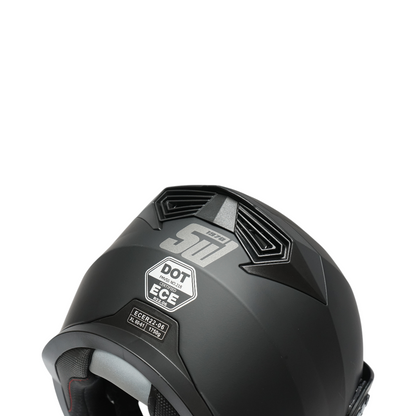 Matte black full-face motocross helmet with a clear visor and sunglasses, size XL Lion