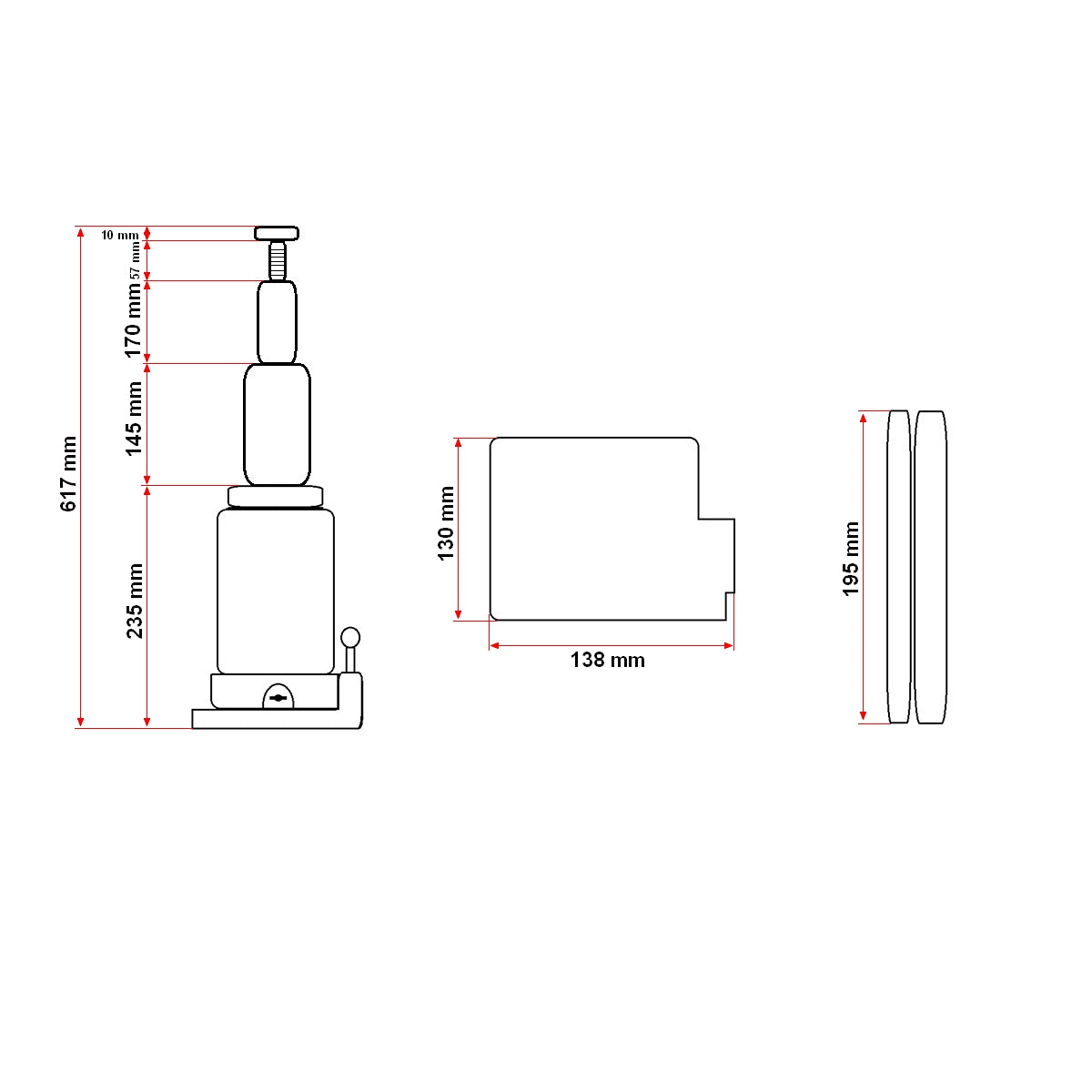 Hydraulic jack with double piston 10 tons 245mm
