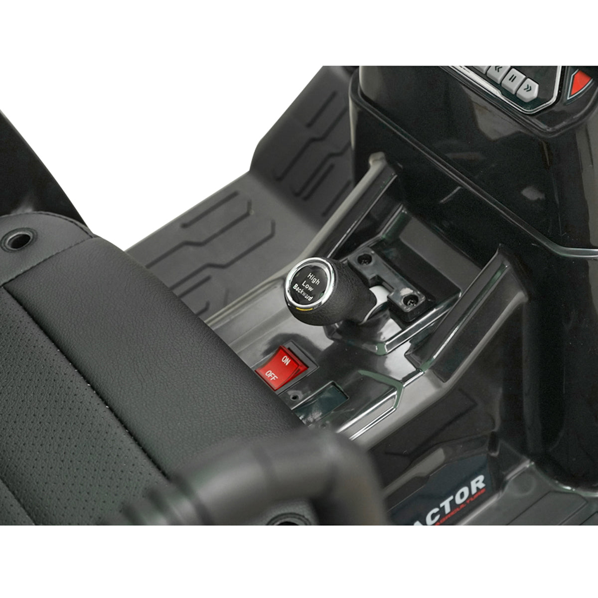 Electric trailer tractor for kids with a 12V/10Ah battery and remote control JS3158B green with a leather seat.