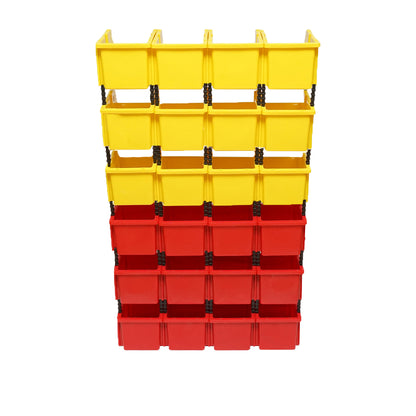 Stand with 24 boxes for storage/organization, red plastic box, yellow, 700x300x1150mm