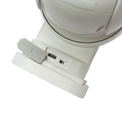 4 MP surveillance camera with 5W solar panel, fast charging 18650 battery, 2.4 GHz WIFI, 360-degree rotating PTZ with motion sensor, human detection PIR, alarm, night vision, and iCSee app.