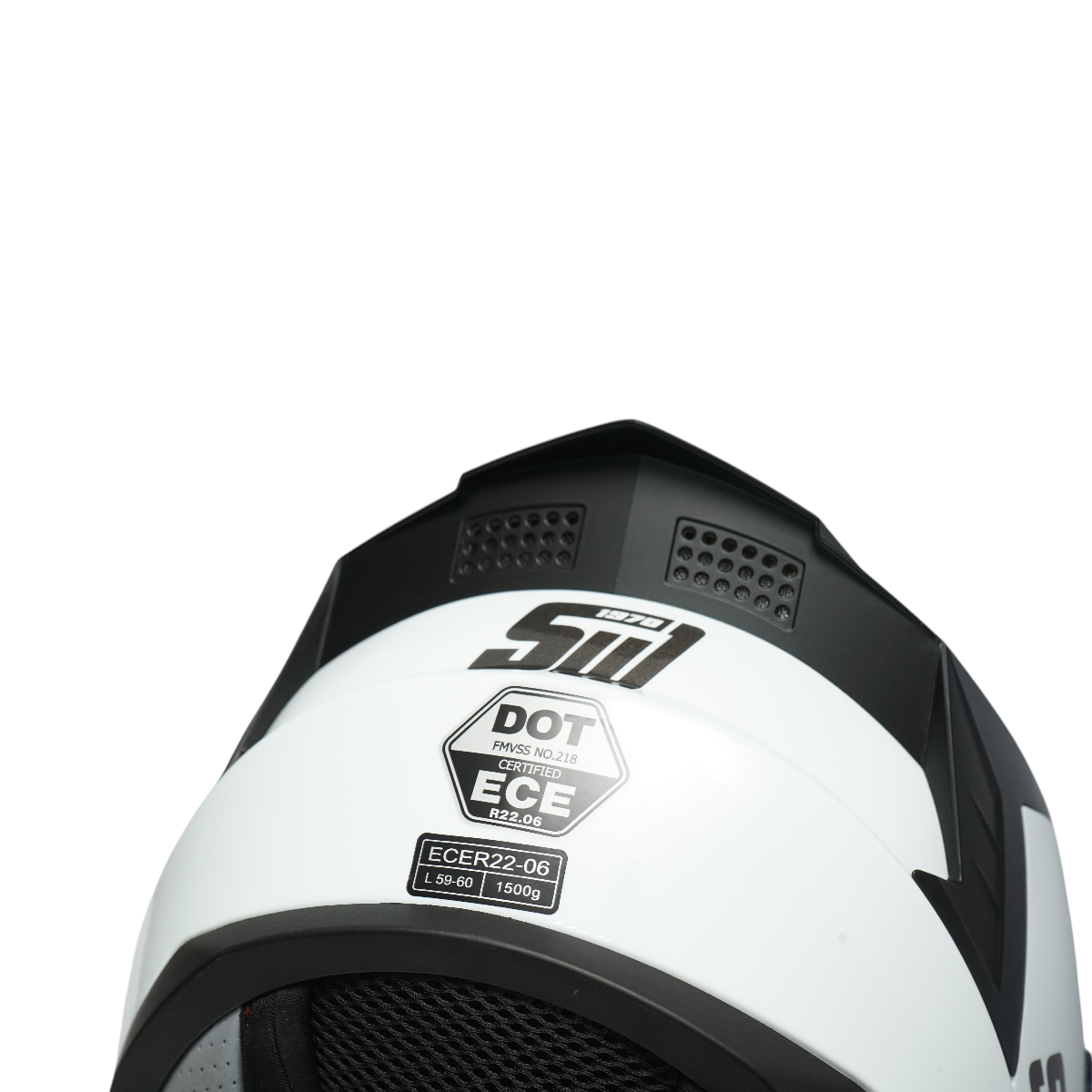 White full-face motorcycle helmet with clear visor, size XL Grit