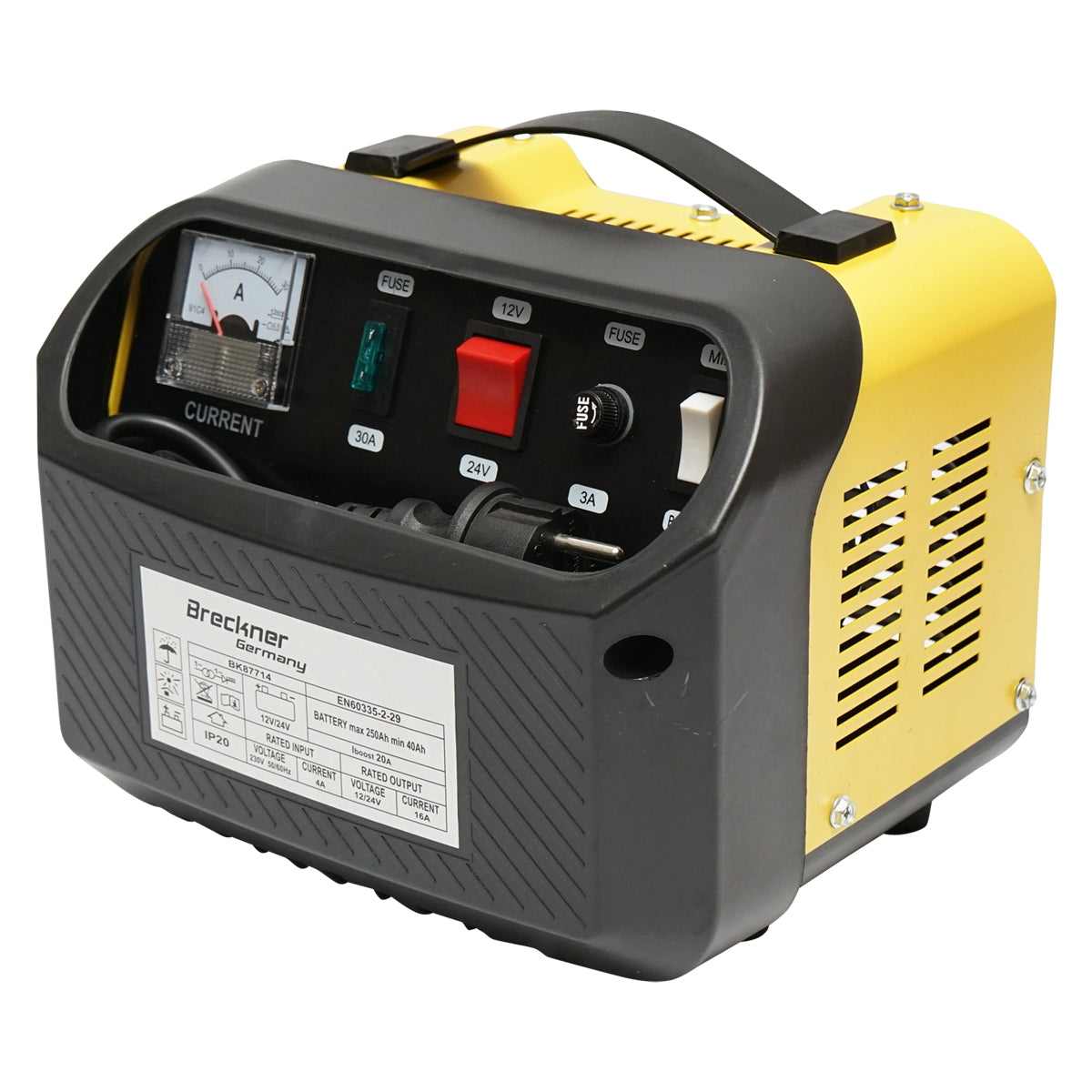 Car battery charger and booster 12/24V 20A 230V/566W for batteries 40-250Ah Breckner Germany