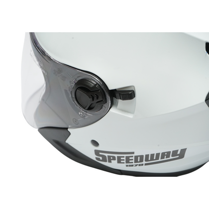 White jet-type motorcycle helmet, urban model with a transparent visor and sunglasses, size L.