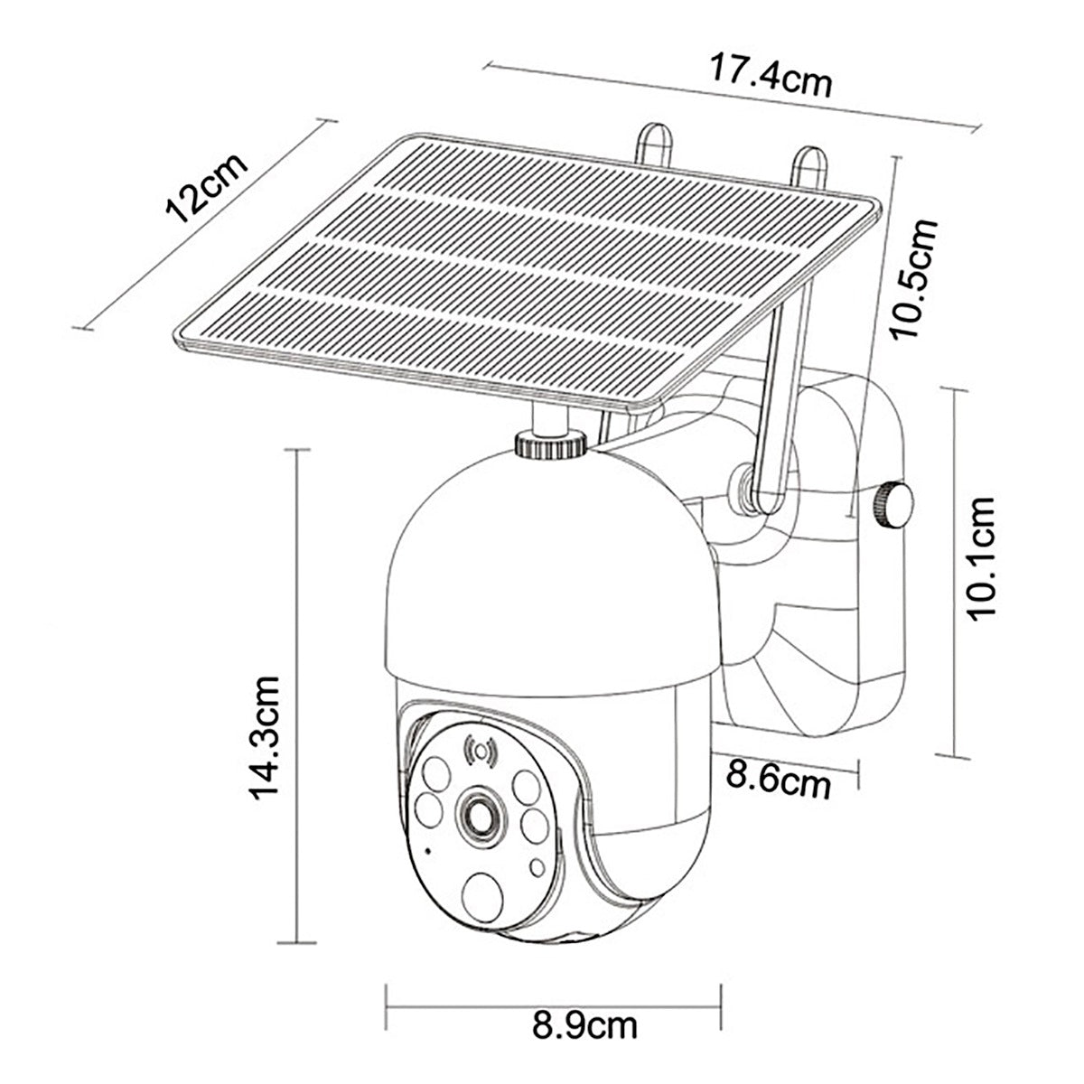 Rotating WIFI surveillance camera with 3.5W solar panel, PTZ, 1080P, UBOX