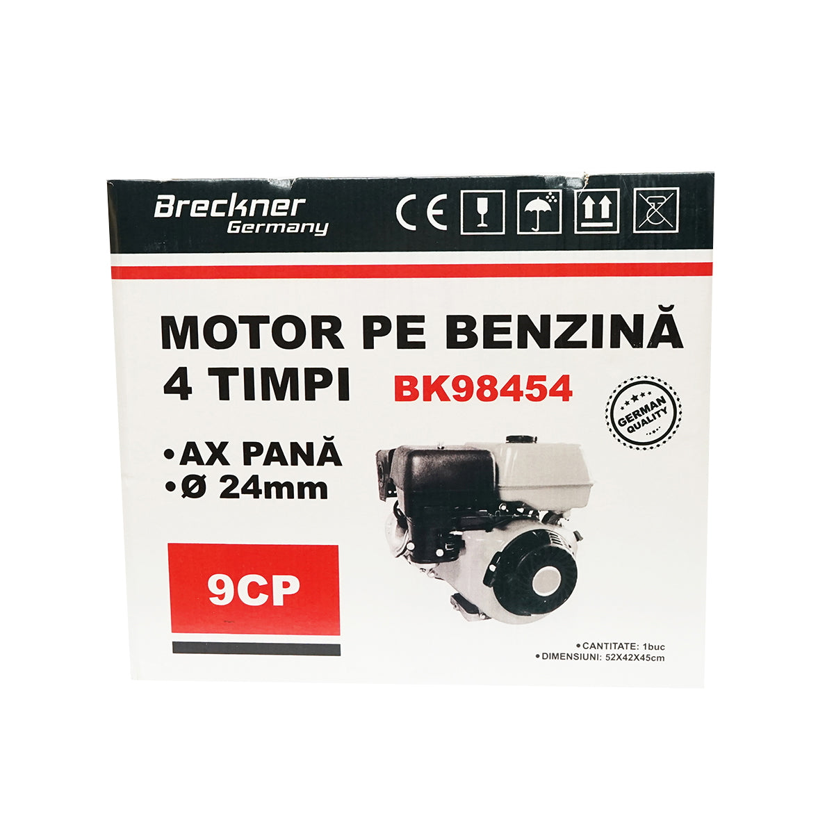Gasoline engine 9HP, 4 strokes, 25mm shaft with pin, pull start, Breckner Germany