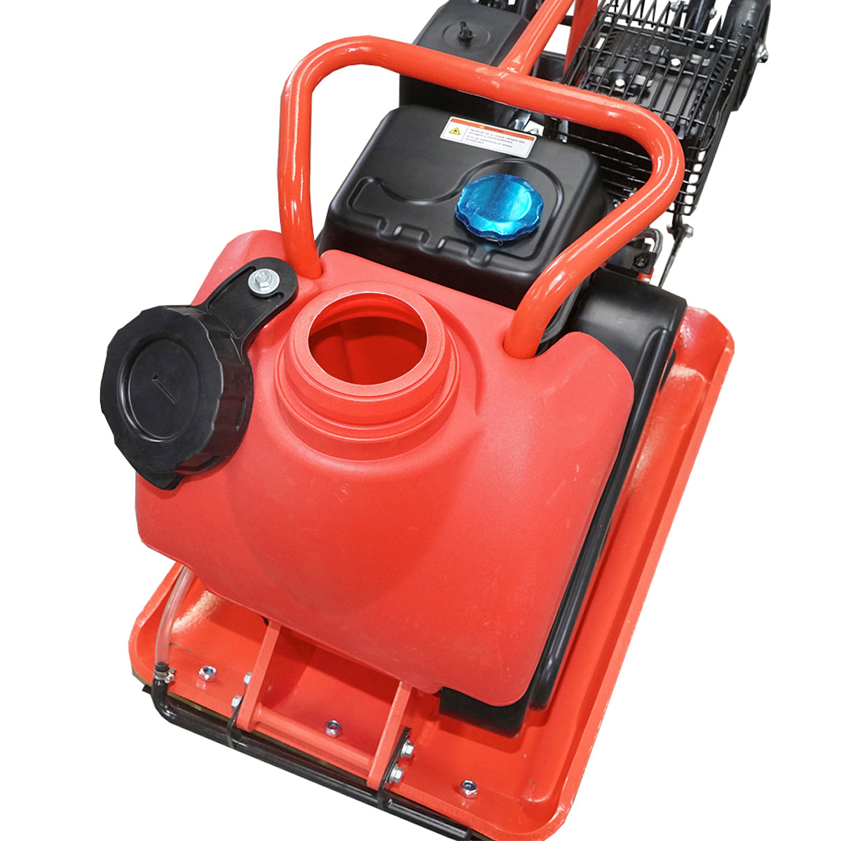 C100-A plate compactor with a working surface of 690x460mm, standard euro 5 engine, 196CC/6.5HP, 5400 RPM, 106Kg with Breckner Germany water tank.