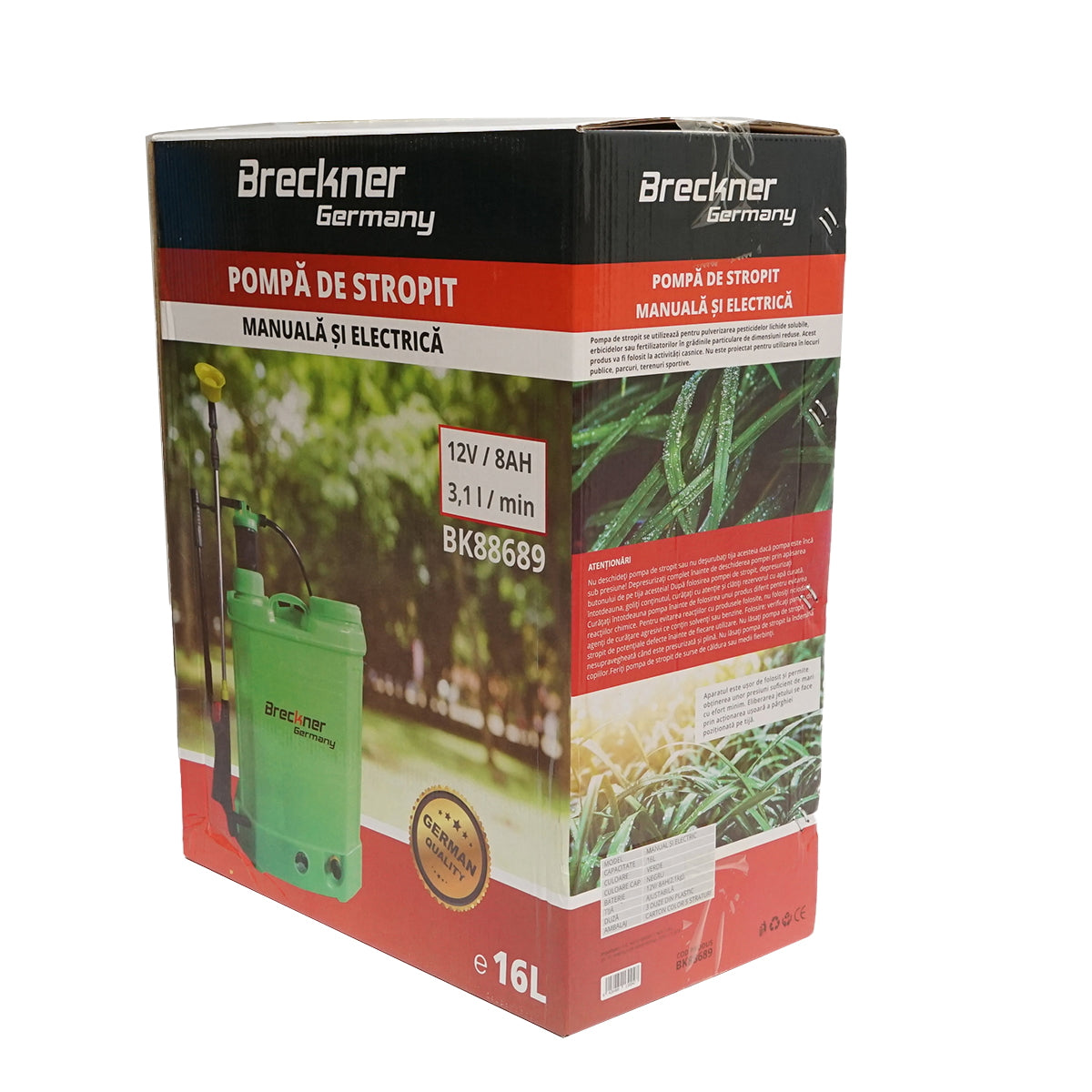 Vermorel 2 in 1 manual and electric spraying pump, 16L tank, 12V 8Ah battery, flow rate 3.1 l/min, Breckner Germany