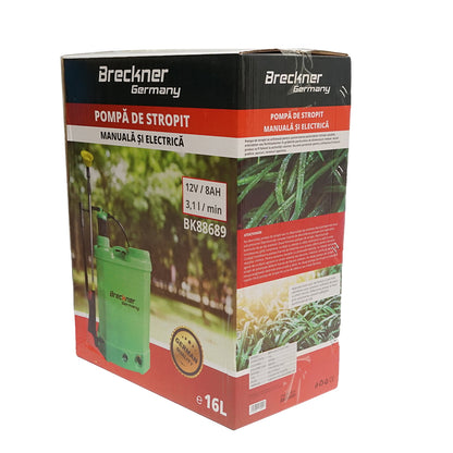 Vermorel 2 in 1 manual and electric spraying pump, 16L tank, 12V 8Ah battery, flow rate 3.1 l/min, Breckner Germany