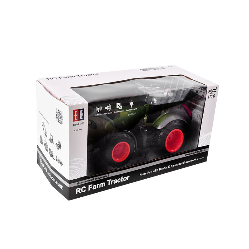 DoubleE RC 1:16 tractor toy with remote control, 2.4 GHz, lights, sounds, 25m range, 2.16 km/h speed