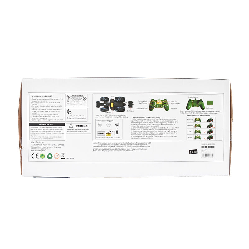 DoubleE RC 1:16 tractor toy with remote control, 2.4 GHz, lights, sounds, 25m range, 2.16 km/h speed