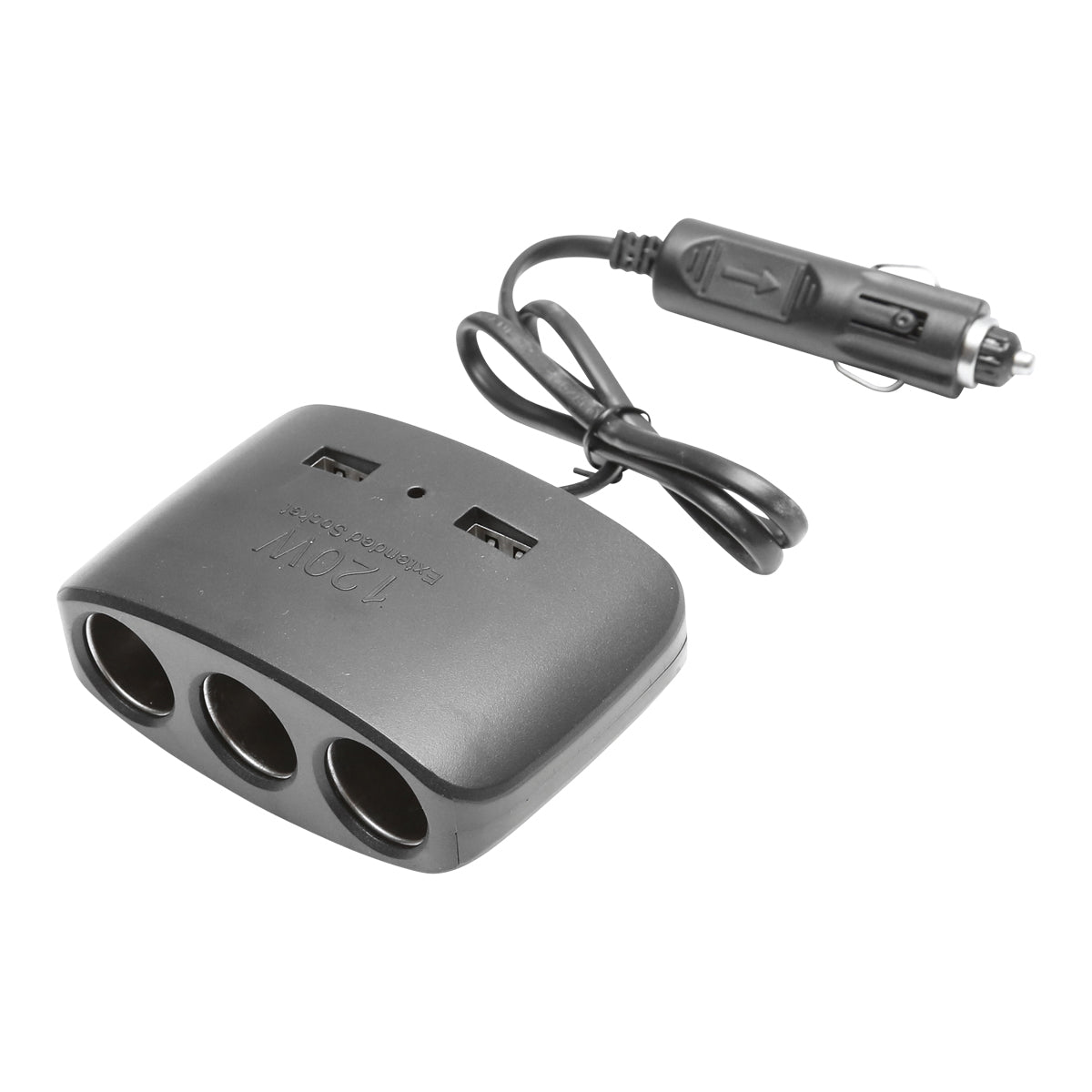 Triple car cigarette lighter adapter 12/24V black and 2x USB port 5V/1000mA