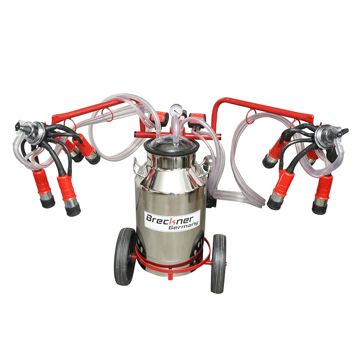 Milking machine for cows, 2 positions, 40L stainless steel tank with vacuum frame, Breckner Germany