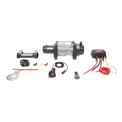 Complete electric winch with remote control, steel cable, power supply voltage 12V, maximum load 9T (20000lbs)