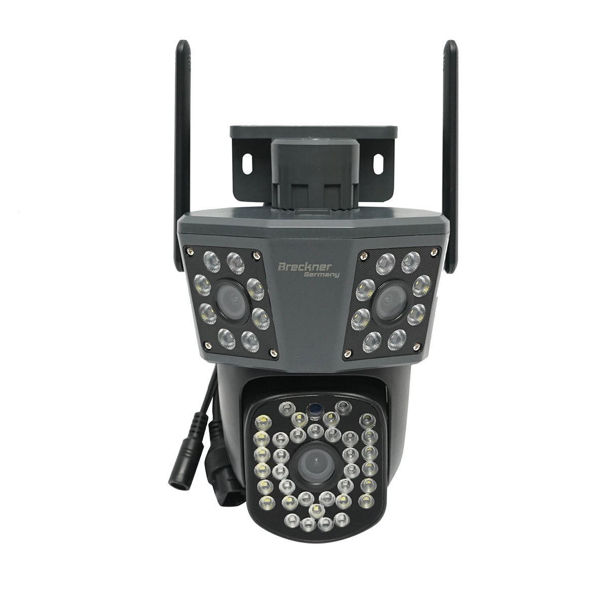 Surveillance camera with 3 lenses, 3 objectives 6 MP, WIFI 2.4GHz, 360-degree PTZ rotation with motion sensor, alarm, human detection, and IPC360 Home application