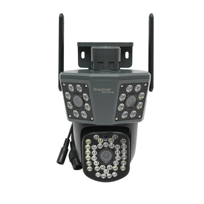Surveillance camera with 3 lenses, 3 objectives 6 MP, WIFI 2.4GHz, 360-degree PTZ rotation with motion sensor, alarm, human detection, and IPC360 Home application