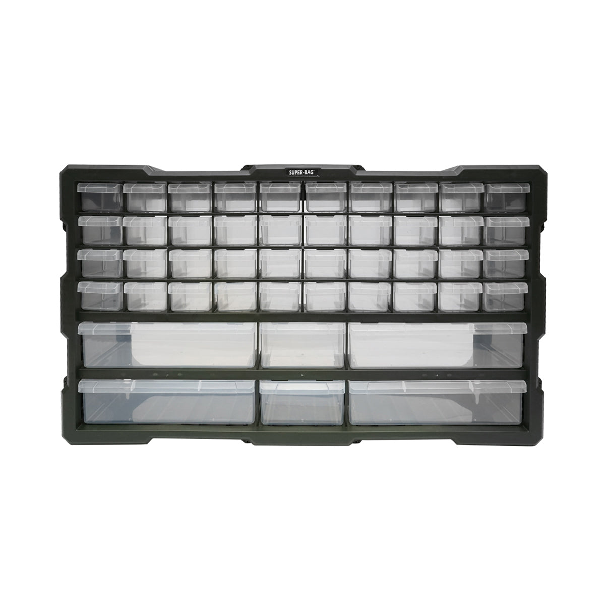 Green modular plastic storage box, 46 drawers 620x157x360mm Breckner Germany