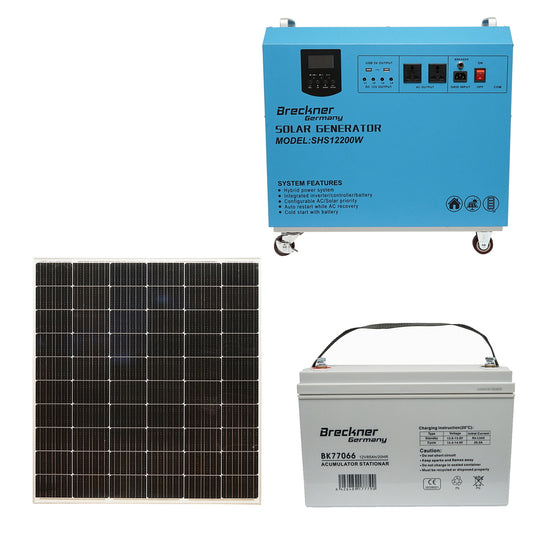 Mobile solar photovoltaic system kit 600W, 12V/85Ah with PMW inverter 800W Breckner Germany