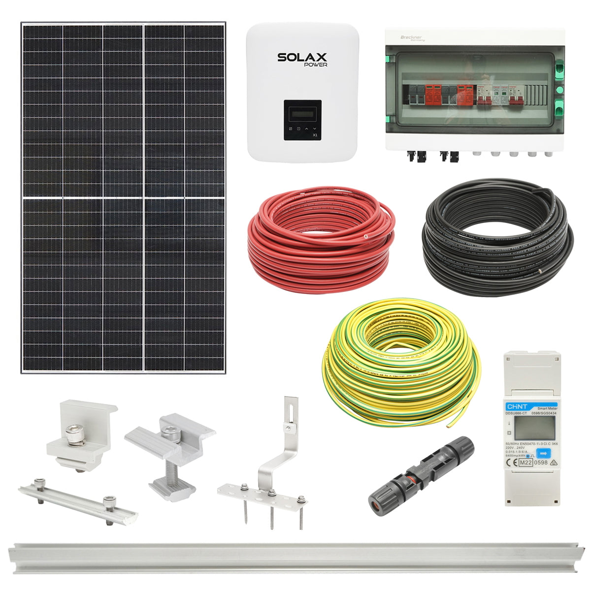 Complete ON-GRID photovoltaic kit with 3.3KW SOLAX inverter and 7x440W RISEN solar panels, single-phase, installation and prosumer file included.