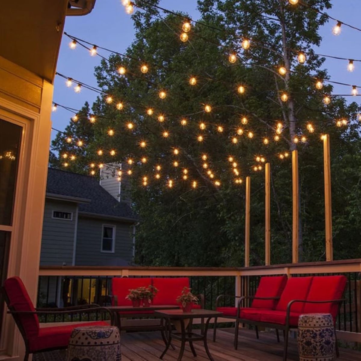 Outdoor LED lighting system with 12 sockets, 6m cable, 220V IP44 Breckner Germany