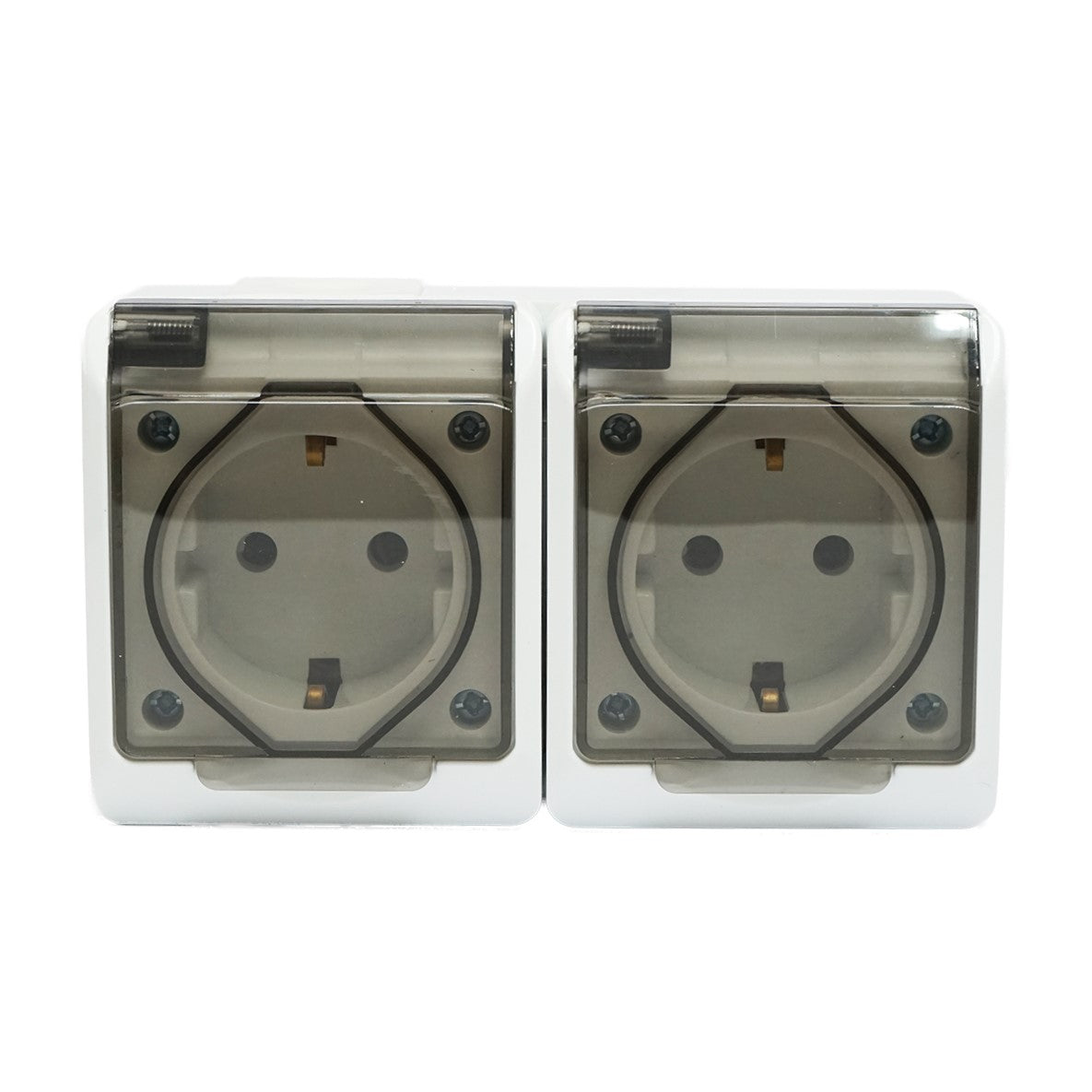 Double socket applied for 16A, 250V with protective contact and transparent cover IP44 Breckner Germany