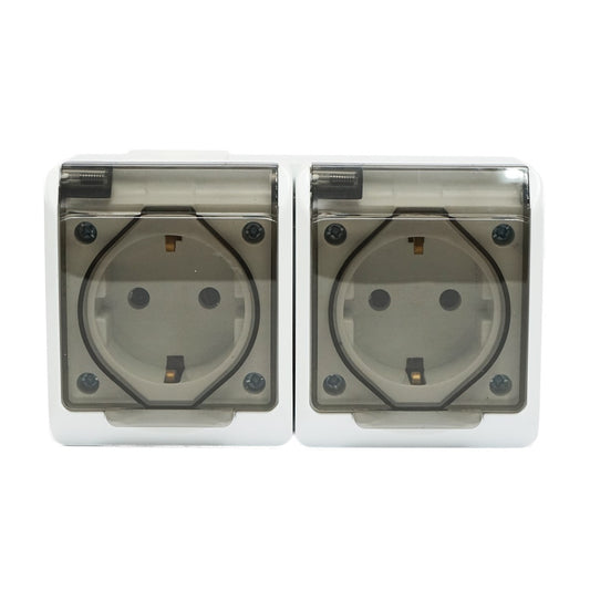 Double socket applied for 16A, 250V with protective contact and transparent cover IP44 Breckner Germany
