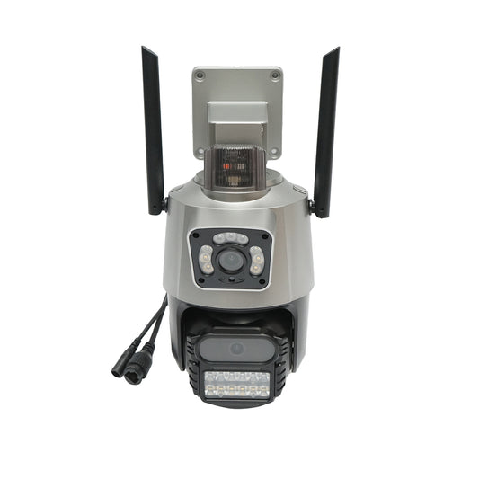 Dual lens 6MP surveillance camera, P2P WIFI 2.4G 1080P, PTZ with motion sensor, siren, human detection, and V380 Pro app