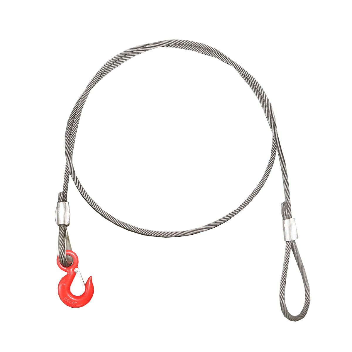 Steel winch cable/rope with a thickness of 12mm and a length of 3m, hook and ring for towing or lifting