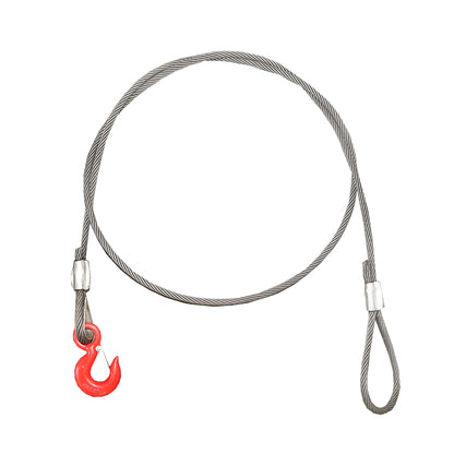 Steel winch cable/rope with a thickness of 12mm and a length of 3m, hook and ring for towing or lifting