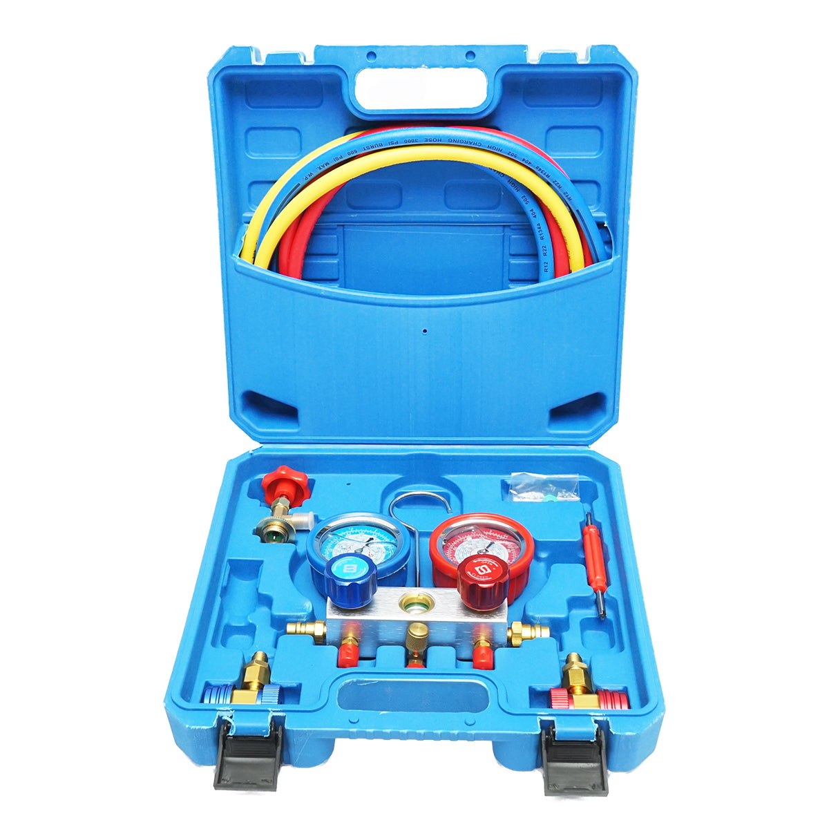 Air conditioning systems checking and charging kit for vehicles R22, R32, R134a, R410a