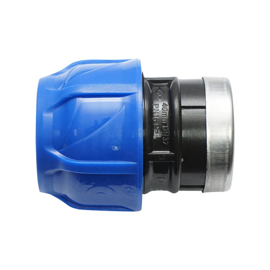 Compression adapter mother, internal thread D40mm x 1 1/4 max 16bar for PEHD irrigation systems