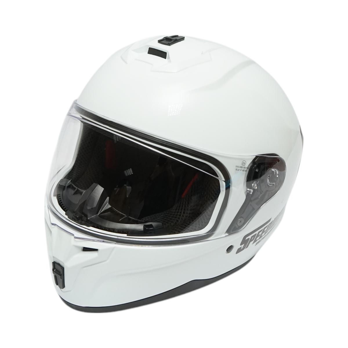 White full-face motorcycle helmet with clear visor, size XL Grit