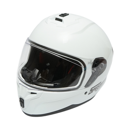 White full-face motorcycle helmet with clear visor, size XL Grit